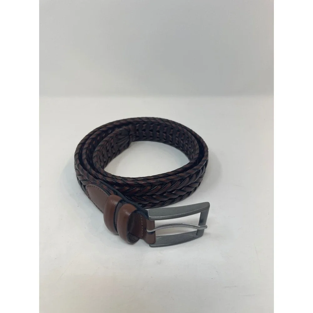 Braided Belt‎ Mens 34 Brown Excellent Woven Synthetic Leather
